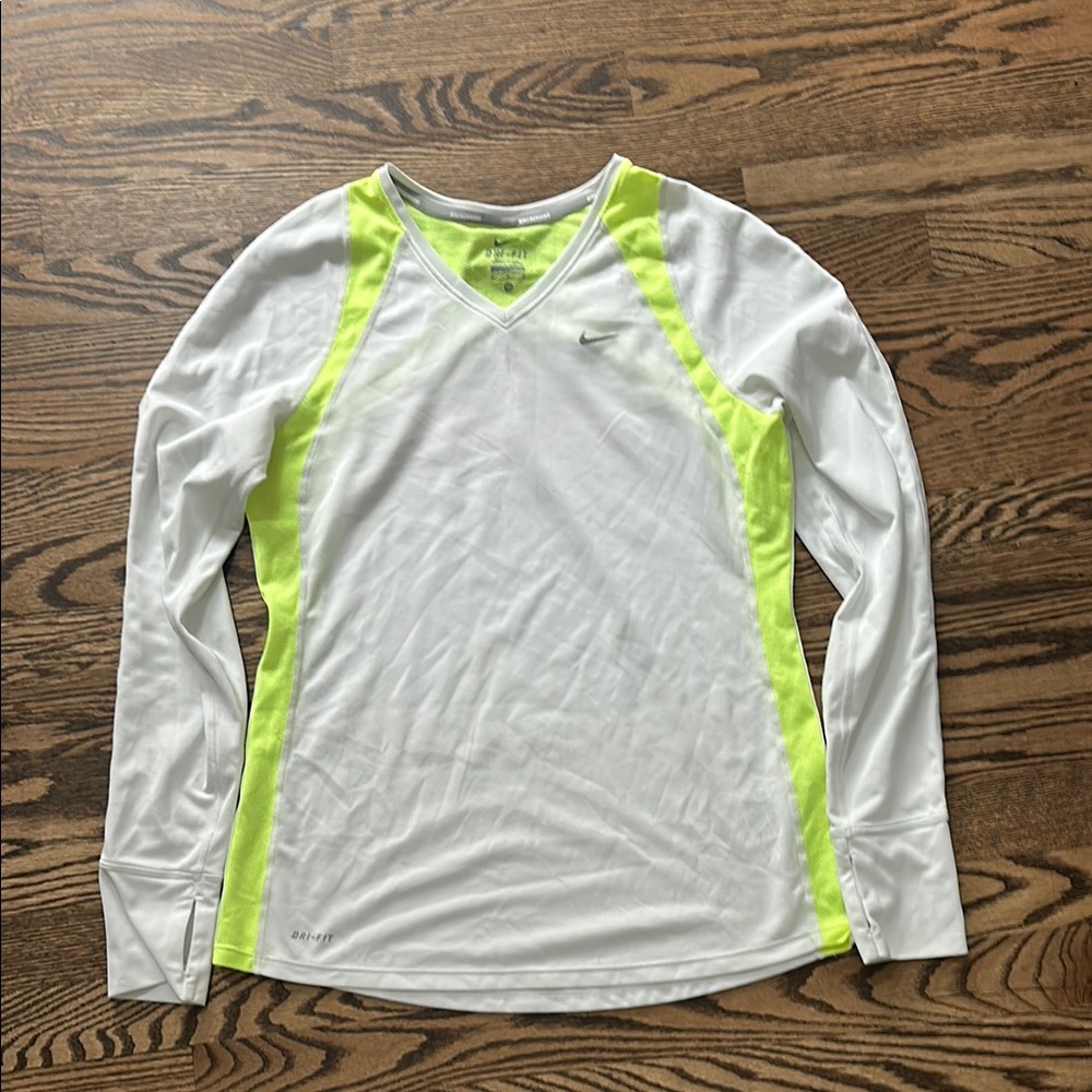 Nike Long Sleeve Athletic Top - White Neon Yellow running sports